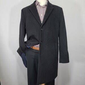 Tommy Hilfiger Men's Flannel OVercoat Three Button Black Wool Blend Size 44R NEW